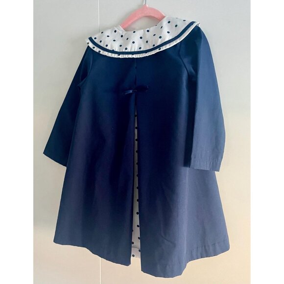 Vintage 3T Polka Dot Dress with Matching Coat: Navy Blue Cotton Blend - Picture 8 of 9